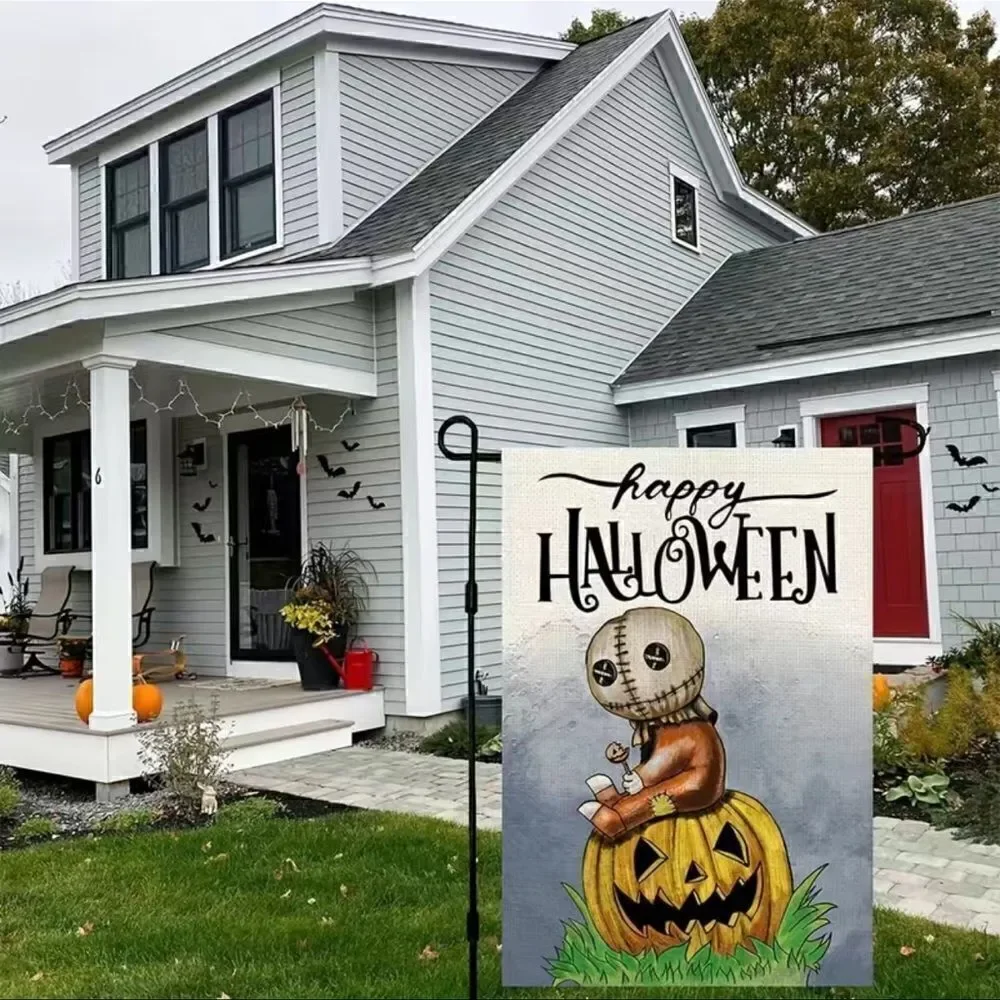 Burlap scary Happy Halloween flag.18x12 flag pole not included
